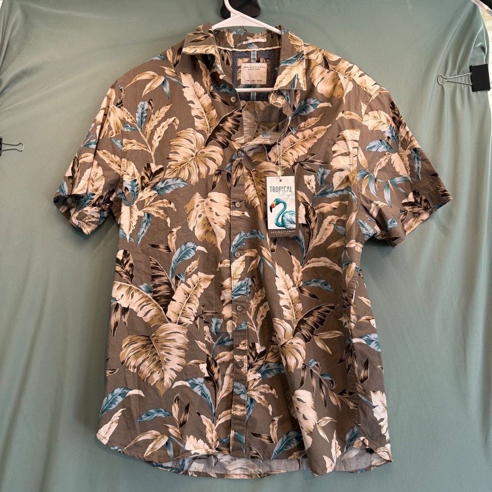 Denim & Flower Ricky Singh Floral Tropical Button Down Short Sleeve Large NWT